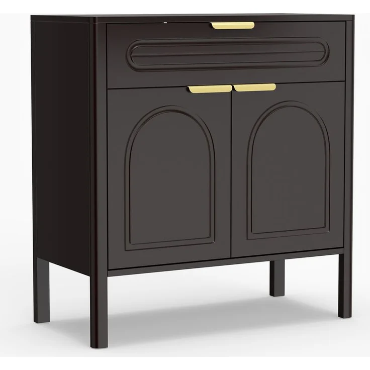 Sideboard 75 x 36 x 78,5 cm aus Holzwerkstoff, schwarz, mit Bogendesign und Stauraum – Bild 6