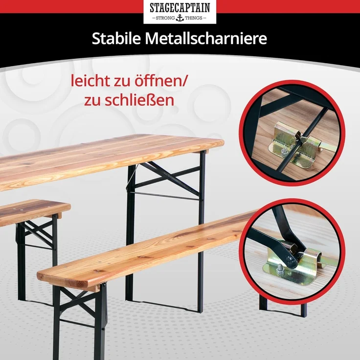 Stagecaptain Bierzeltgarnitur BB-170 NT Hirschgarten Bierzeltgarnitur 170 cm 2x Set, (6-tlg), Bayerisch Sitzen zum Spartarif – Bild 4