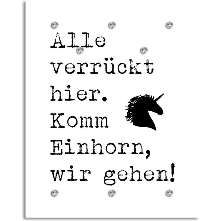 Queence Garderobe - "Alle verrückt hier" Druck auf hochwertigem Arcylglas inkl. Edelstahlhaken und Aufhängung, Format: 100x120cm
