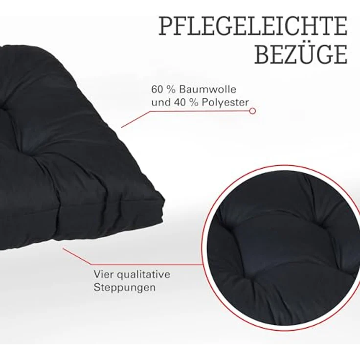 Beo Sitzkissen 50x50 cm wasserabweisend für Lounge Gartenmöbel | Made in EU Lounge-Kissen Anthrazit | Stuhlkissen mit hoher Lichtechtigkeit - UV-Ausbleichschutz | Öko-Tex geprüft schadstofffrei – Bild 3