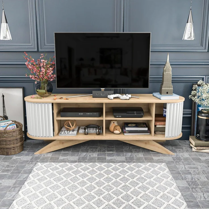 Hanah Home Modern TV Stand, Sapphire & White, 180 x 43 x 60 cm | 100% Melamine Coated Particle Board, 18 mm Thick | Stylish & Functional for Living Room – Bild 8