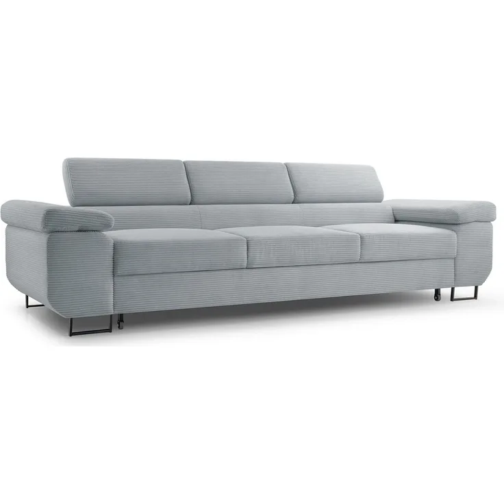 Selsey 'Capurso' Schlafsofa mit verstellbaren Kopfstützen und Stauraum, Cord, Hellgrau
