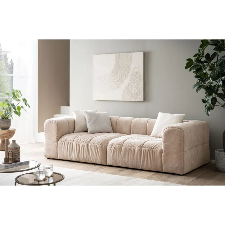 DOMO. collection Sofa 800 019, 3-Sitzer Couch mit Taschenfederkern und gepolsterter Rückenlehne, 3er Bigsofa, Polstergarnitur 113 x 250 x 72 cm (BxTxH), rosé