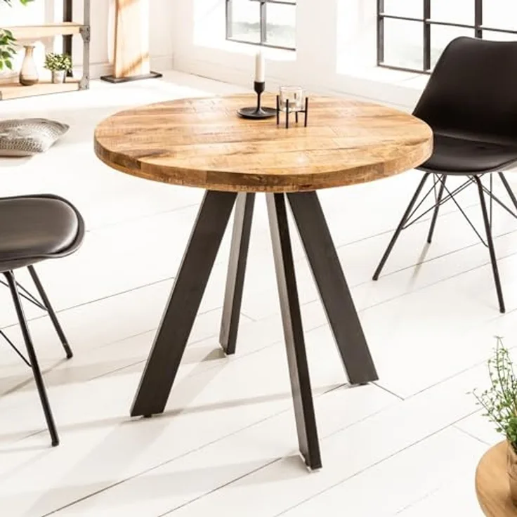 riess-ambiente Esstisch IRON CRAFT 80cm natur, Massivholz · rund · Küchentisch · Mangoholz