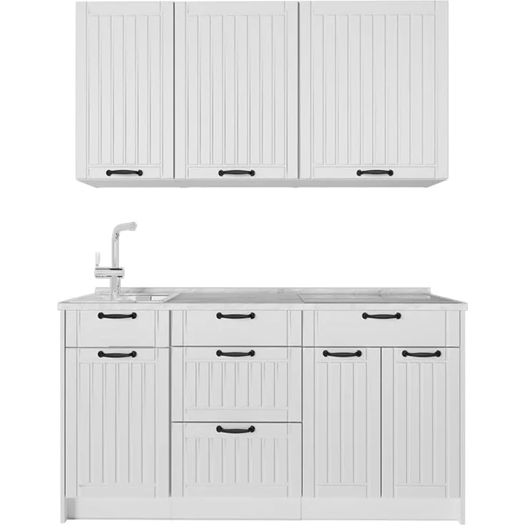 Singleküche Fame-Line Weiß Landhaus/Weiß 150 cm ohne Arbeitsplatte Vicco – Bild 1