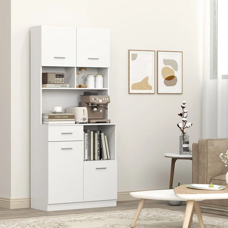 Küchenschrank, Buffet mit Schublade, Soft-Close Türen, 80 x 35 x 180 cm, Weiß--Weiß--180x35x80cm--YOUDENOVA – Bild 10