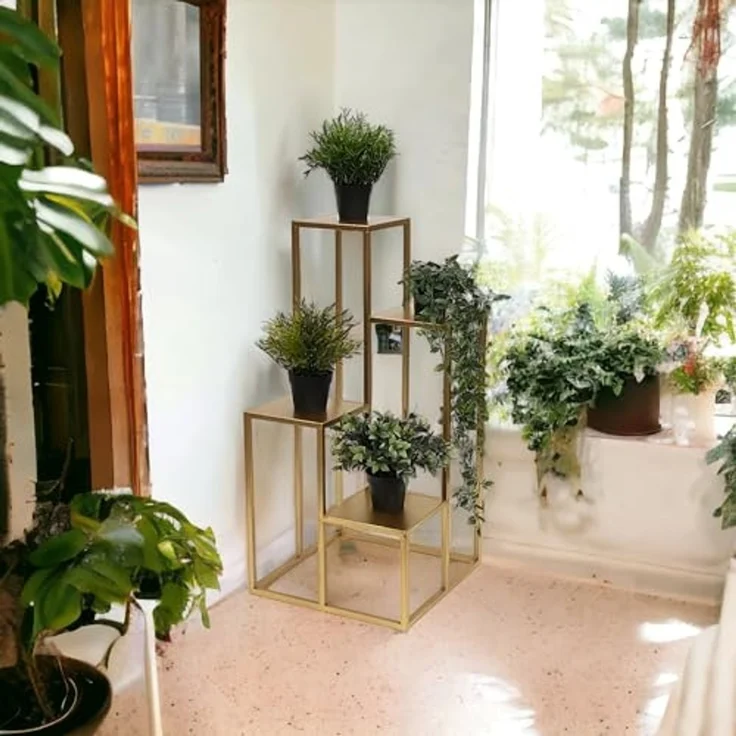 DanDiBo Blumentreppe Metall Gold 82 cm Pflanzentreppe Blumenständer 96505 Blumensäule Modern Pflanzenständer Blumenhocker – Bild 3