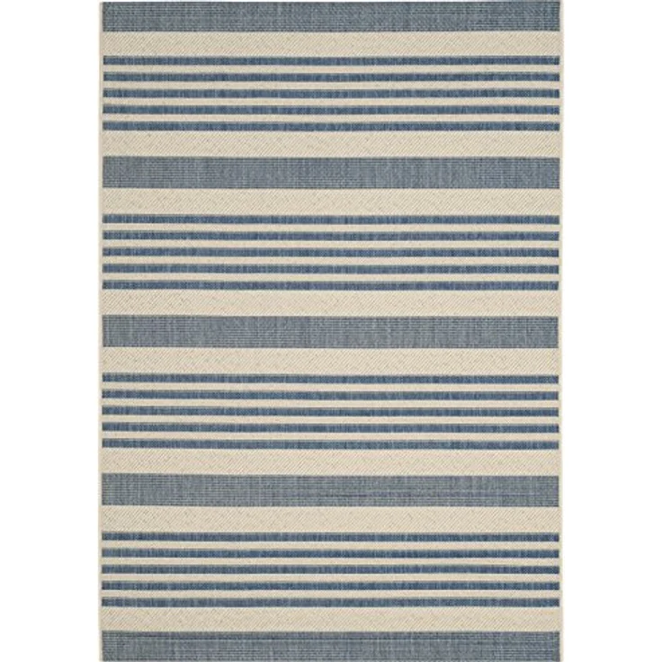 SAFAVIEH Geometrisch Teppich für Wohnzimmer, Esszimmer, Schlafzimmer - Courtyard Collection, Kurzer Flor, Beige und Blau, 79 X 152 cm – Bild 3