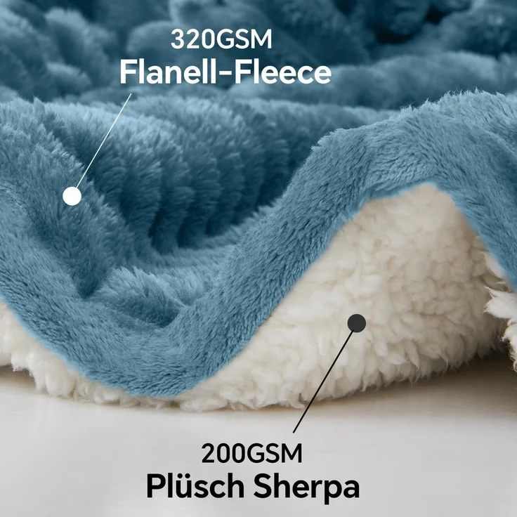 BEDELITE Kuscheldecke Flauschig Decke Klein - Dicke Sherpa Decken Blau 125x150 für Sofa, warme Cord Kuscheldecken Hellblau weiche Fleecedecke Wohndecke als Sofaüberwurf für Wohnzimmer – Bild 4