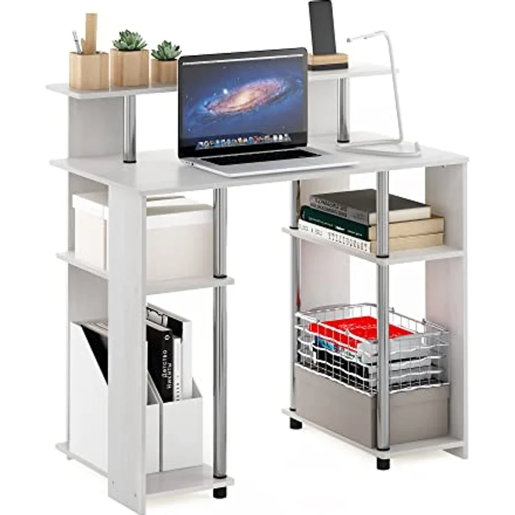 Furinno Jaya Computerschreibtisch im schlichten Design, Weiße Eiche, Edelstahlrohre – Bild 2