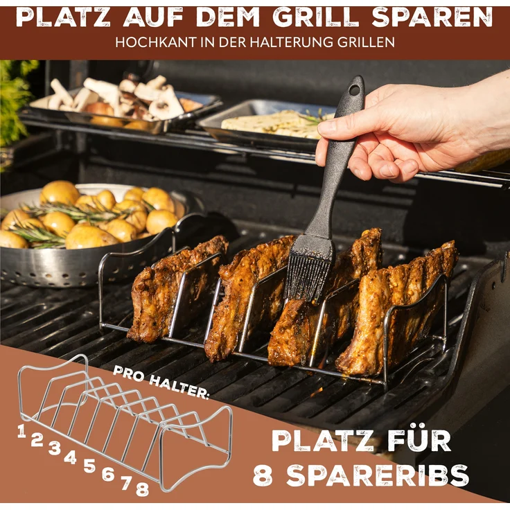 2in1 Spare Ribs- und Bratenhalter 2er Set, Rippchenhalter mit Tragegriffen, aus rostfreiem Edelstahl – Bild 4