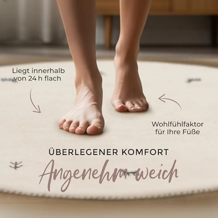 carpetfine 'Gabbeh Uni' Wollteppich, reine Wolle, Weiß, Ø 80 cm – Bild 5