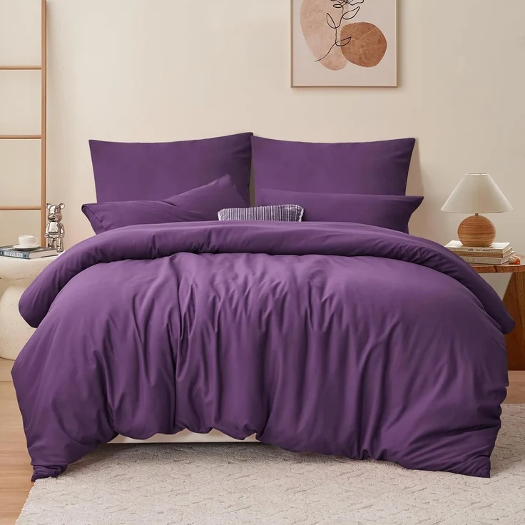 Bettwäsche 200x200 Lila 3tlg. Set Mikrofaser Reißverschluss Weich钮NF左Bügelfrei – Bild 1