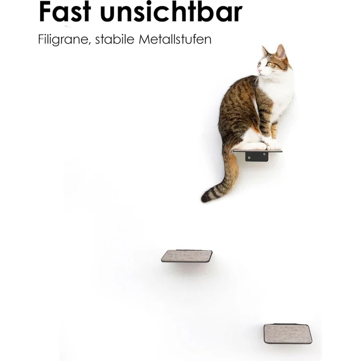 LucyBalu Katzen-Kletterwand Katzentreppe, Katzen Kletterwand, Katzenleiter, Katzenstufen, 3er Set, Pulverbeschichtetes Stahlblech mit Filzauflagen – Bild 4