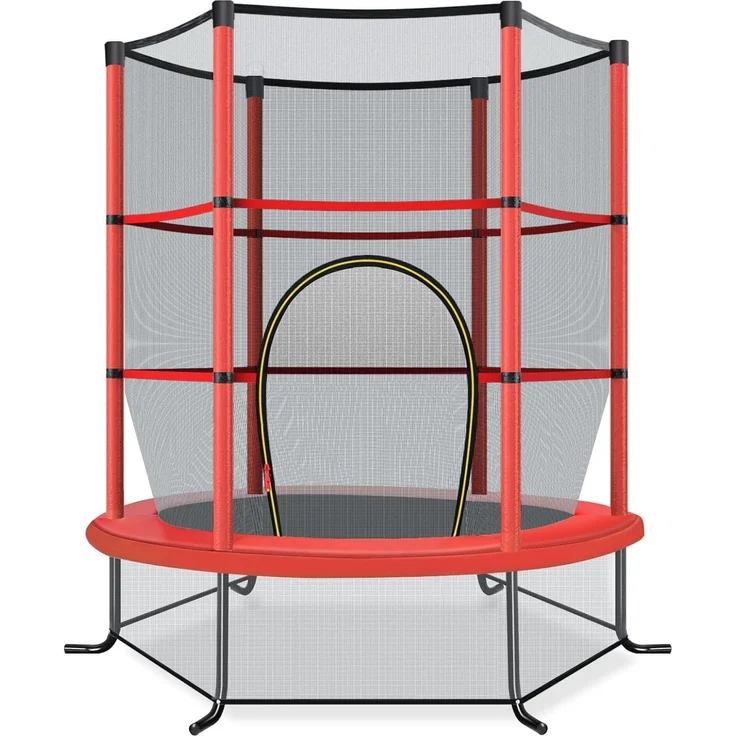 COSTWAY Gartentrampolin mit Sicherheitsnetz, Trampolin bis 45kg belastbar, Indoor-/Outdoortrampolin für Kinder ab 3 Jahre, Ø140cm – Bild 1