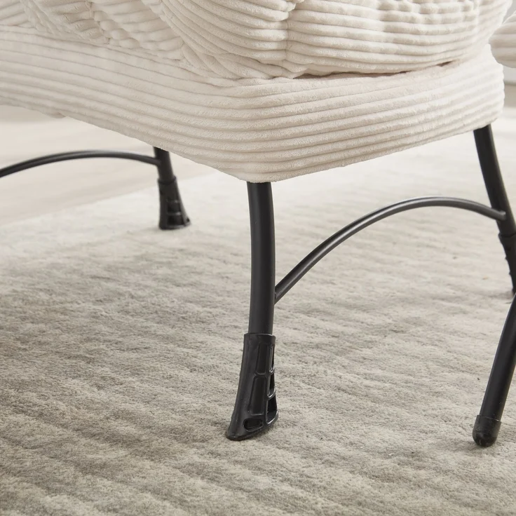 Flieks Loungesessel mit Hocker, ergonomischer Ohrensessel mit Stahlrahmen, weicher Cordstoff, Seitentasche, Beige – Bild 9