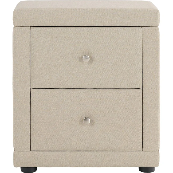 Nachtschrank 2er Set 2 Nachttische mit Schubladen Nachtkommode Beistelltisch Stoff Beige Schlafzimmer – Bild 8
