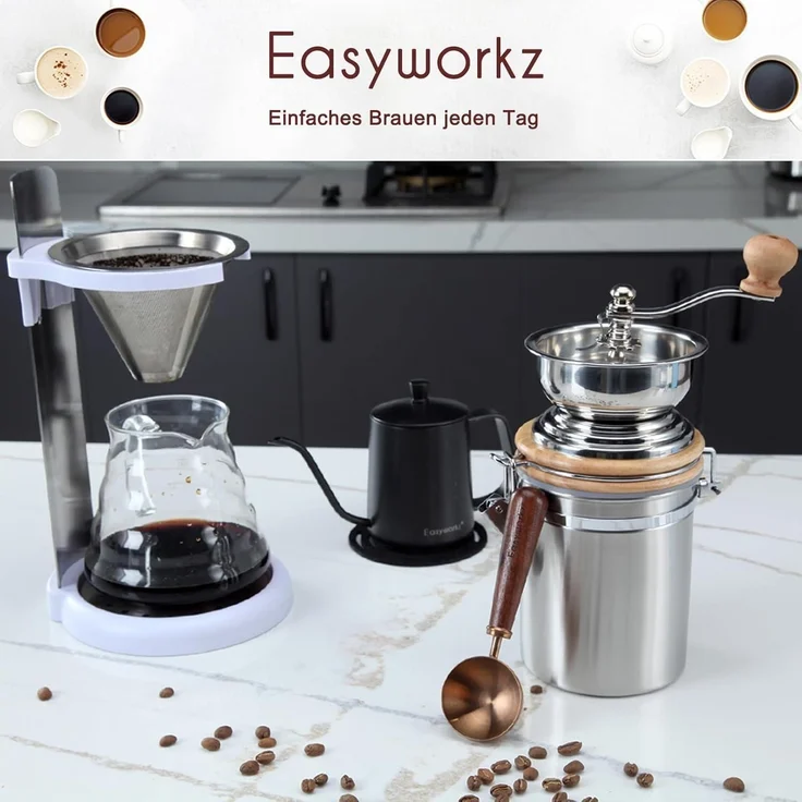 Easyworkz Manuelle Kaffeemühle Edelstahl Einstellbar Espresso Silber – Bild 6