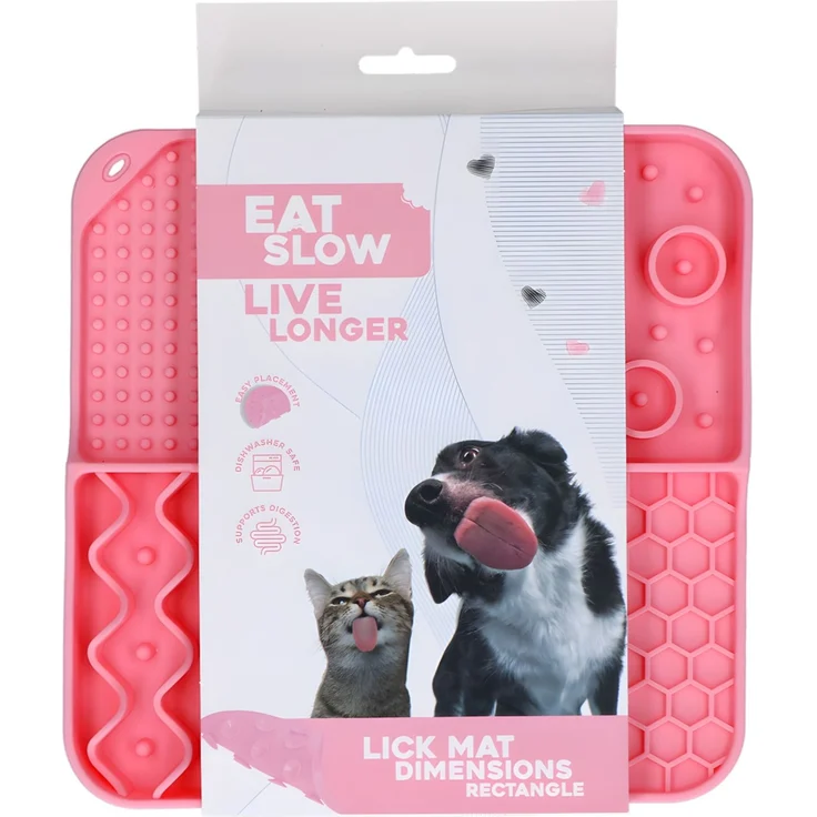 Eat Slow Live Longer Leckmatte mit tiefen Fächern rosa, Maße: 21x21 cm – Bild 1