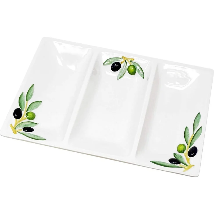 Lashuma Servierteller Olive, Keramik, (1-tlg, 31 x 21 cm), Dreigeteilter Partyteller eckig für Snacks – Bild 2