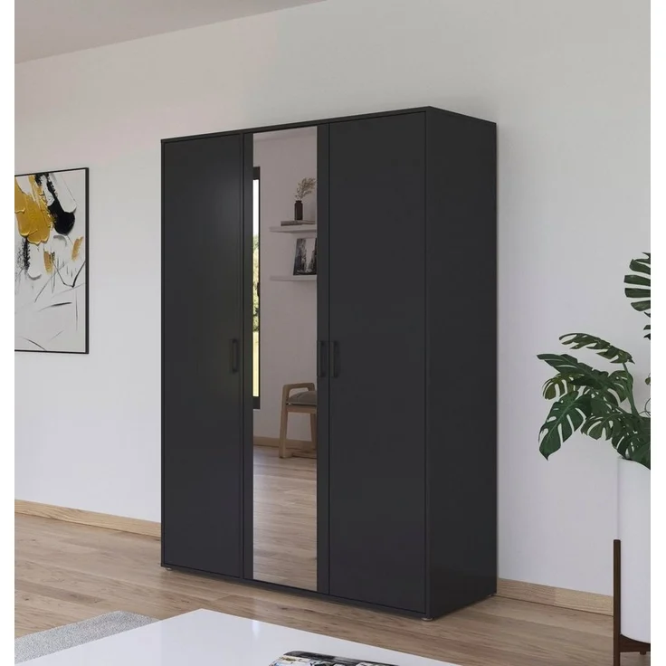 rauch Drehtürenschrank Voyager (in 3 verschiedenen Ausstattungen BASIC/CLASSIC/PREMIUM) mit modernen Griffen in Graumetallic und Spiegel – Bild 5