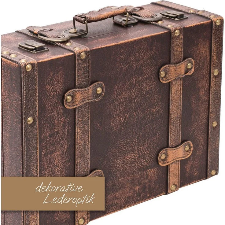 HMF Aufbewahrungsbox Handgefertigter Vintage Koffer aus Holz, Deko Koffer (1 St), Geschenkkoffer im Klassik Design, 44 x 32 x 16 cm – Bild 4