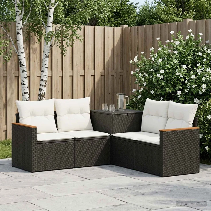 vidaXL Sofa Set 5 stk. Schwarz und Cremeweiß 179 x 179 x 85 cm 3447932 – Bild 1