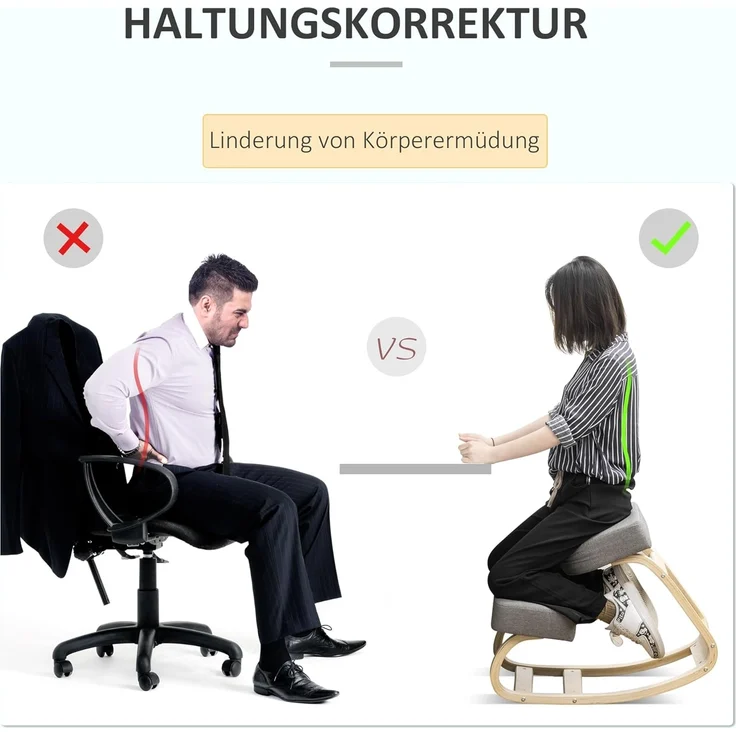 Vinsetto Stuhl Ergonomischer Kniestuhl zur Verbesserung der Körperhaltung (Gesundheitsstuhl, 1 St), für Zuhause, Büro, Grau – Bild 4