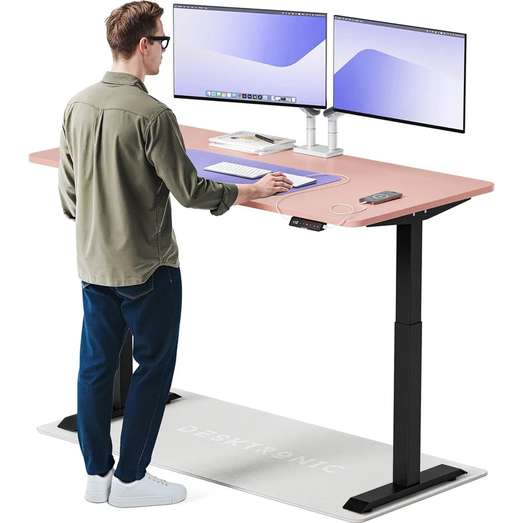 Desktronic HomeOne Elektrisch höhenverstellbarer Schreibtisch 160x80cm Schwarz/Rosa mit Memory-Funktion, Anti-Kollisions Technologie, USB-A und USB-C-Ladeanschlüssen – Bild 1