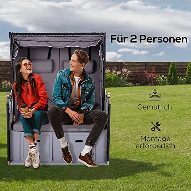 Outsunny Gartenliege, Grau, Kunststoff, 79x150x118 cm, mit verstellbarer Rückenlehne und zwei Klapptischen – Bild 5