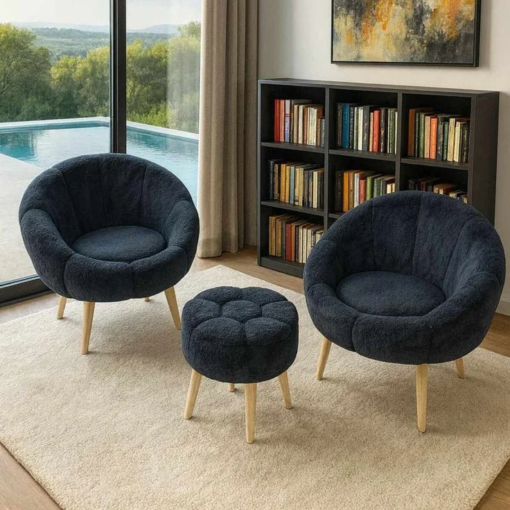 Hanah Home 'Lida Wellsoft - Anthracite' Ohrensessel- und Hocker-Set (3-teilig), Anthrazit, 75 x 100 x 42 cm – Bild 2
