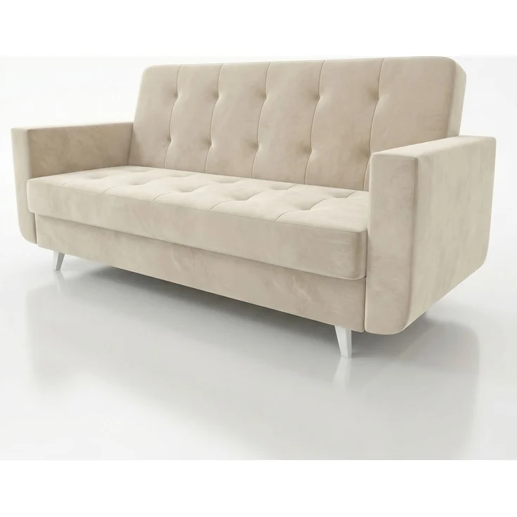 Wohnero 24 Nomi Premium Schlafsofa 218x92 cm mit Bettkasten – 120x187 cm Liegefläche, 3-Sitzer Sofa mit Schlaffunktion & Wellenfeder - Creme – Bild 2