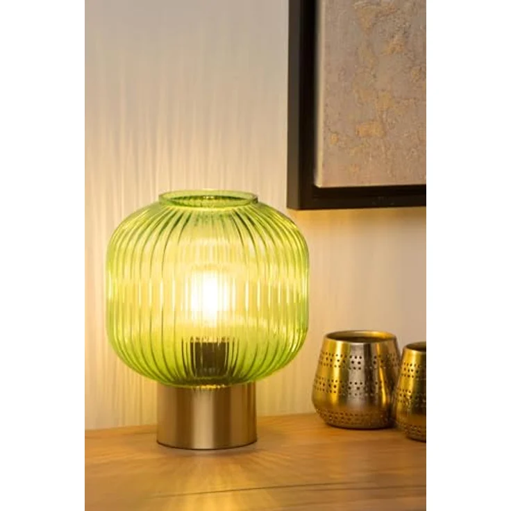 Lucide 45586/20/33, Nachttischlampe aus Glas und Stoff, Gold-matt und Grün, E27 Fassung, 40 W maximal, IP20 – Bild 5