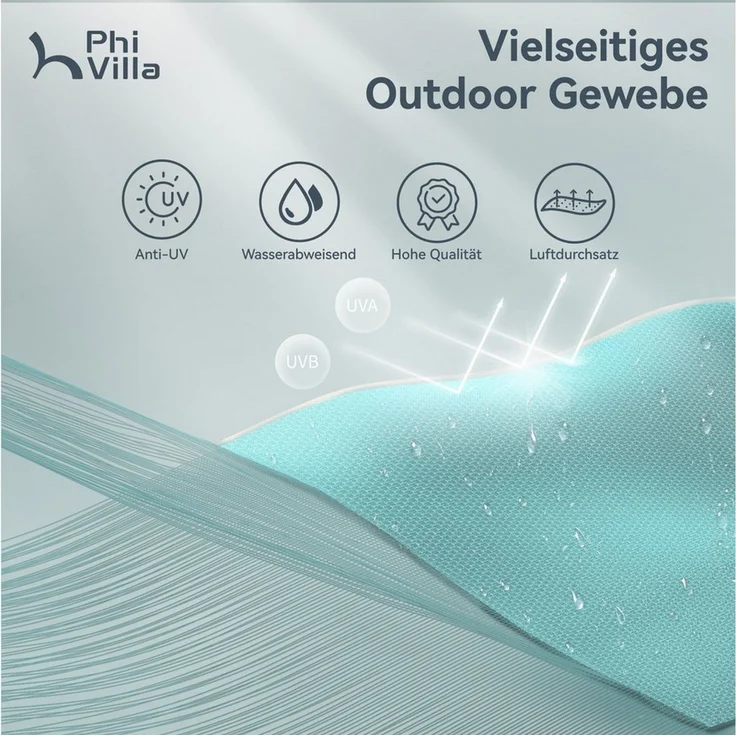 PHI VILLA Sonnenschirm, Poolside Lawn Hinterhof Regenschirm, Rechteckiger Marktschirm mit Ständer, Großer Sonnenschirm für die Terrasse (mit Fuß) – Bild 2