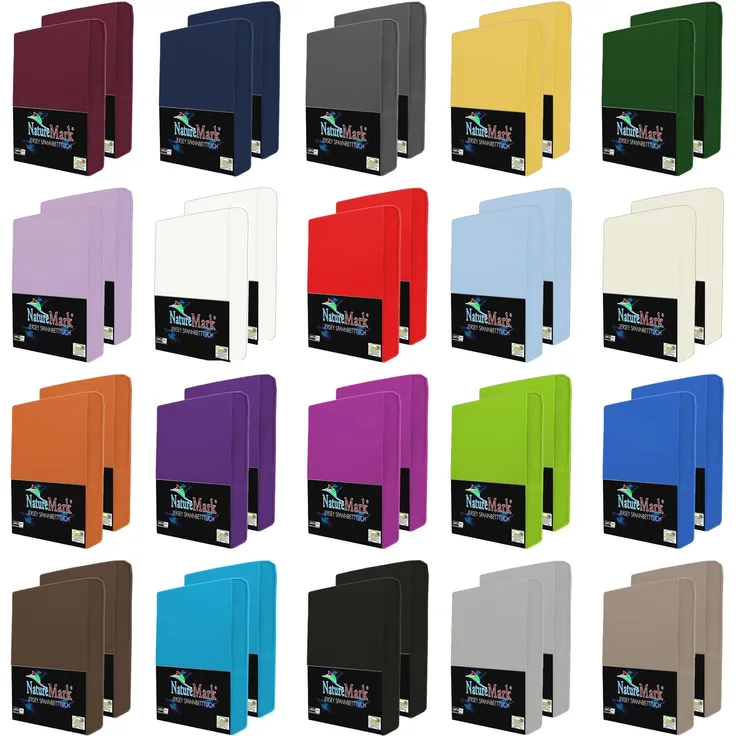 NatureMark 2er Pack Jersey Spannbettlaken, Spannbetttuch 100% Baumwolle in vielen Größen und Farben MARKENQUALITÄT ÖKOTEX Standard 100 | 90x200 cm - 100x200 cm - hell blau