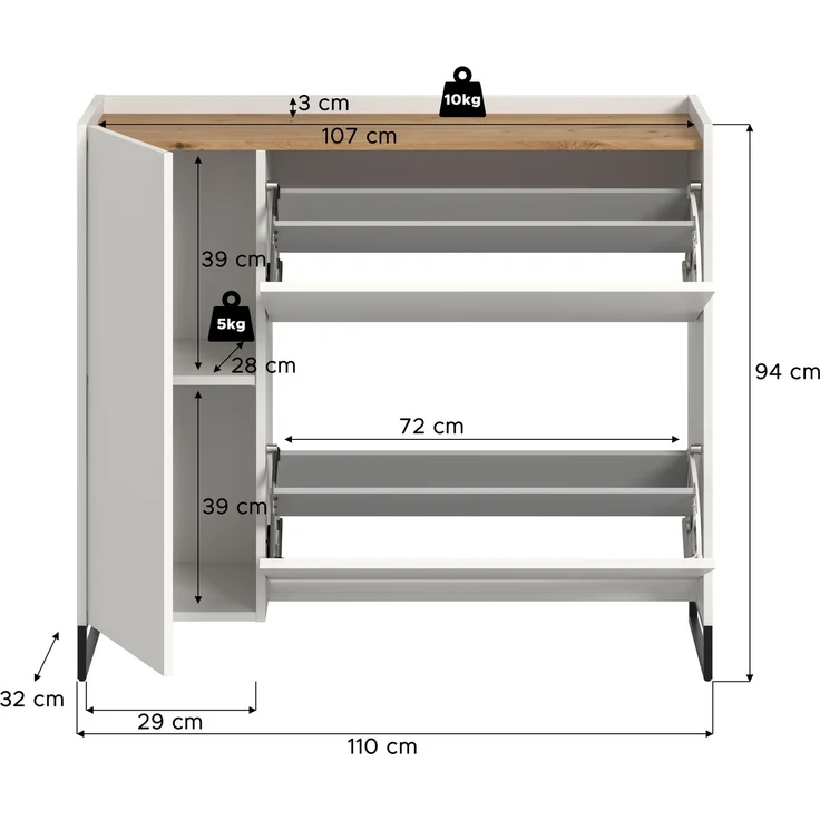 Schuhkommode B/H/T: 97x110x32 cm in weiß Nachbildung und Artisan Oak Nachbildung – Bild 4