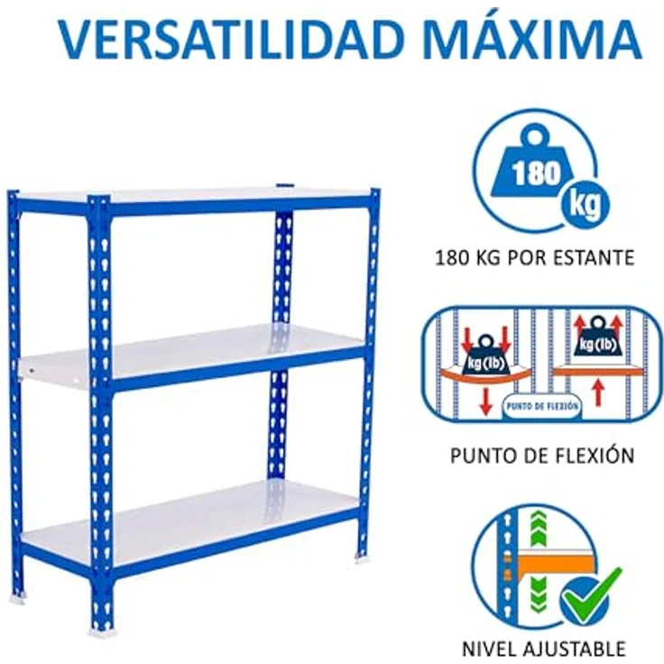 Simon Rack Simonclick Metallregal, 1000 x 900 x 300 mm, 3 Regalböden, 180 kg Biegepunkt, Blau/Weiß – Bild 5