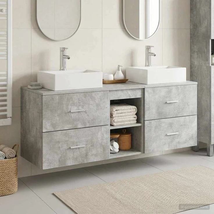 vidaXL Badezimmerschrank-Set 3 stk. Betongrau 129 x 41 x 79,5 cm 3405838 – Bild 1