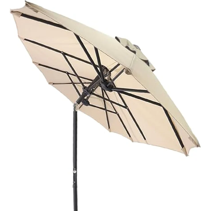 Spetebo Sonnenschirm Doppel Sonnenschirm 300 x 150 cm - natur, LxB: 300.00x150.00 cm, Packung, mit Handkurbel, Drei Kuppel Sonnenschutz Gartenschirm – Bild 6