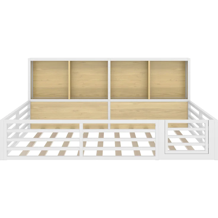 Kinderbett mit LED-Beleuchtung, Lattenrost, Tür und Zaun, 140x200 cm, Rausfallschutz, Stauraum, Metallbett – Bild 9