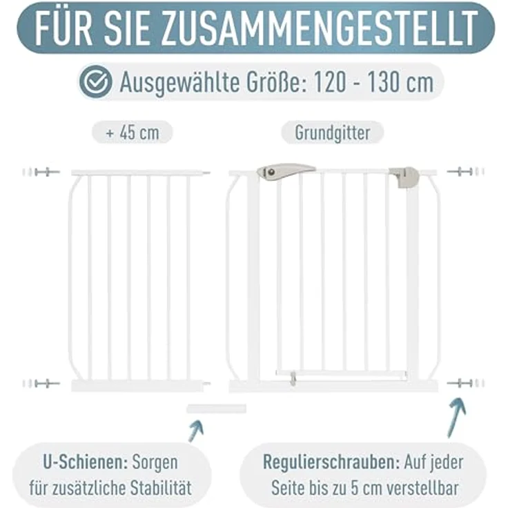 ib style® Berrin ! PREISSIEGER ! Treppengitter 58-175 cm | Ohne Bohren |Auto-Close| 90° Stop | Einhand Bedienung | 123-131 cm – Bild 8