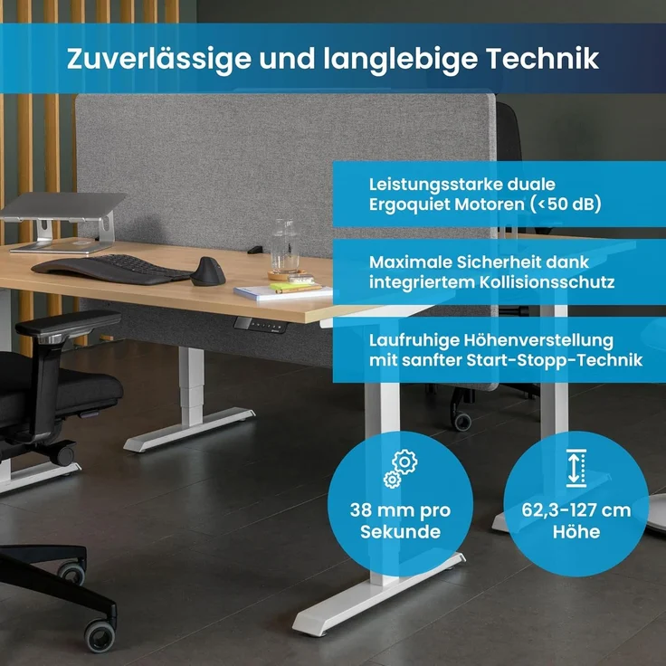 Desktopia Pro X - Elektrisch höhenverstellbarer Schreibtisch / Ergonomischer Tisch mit Memory-Funktion, Ahorn, Gestell Schwarz, 160x80 cm – Bild 6
