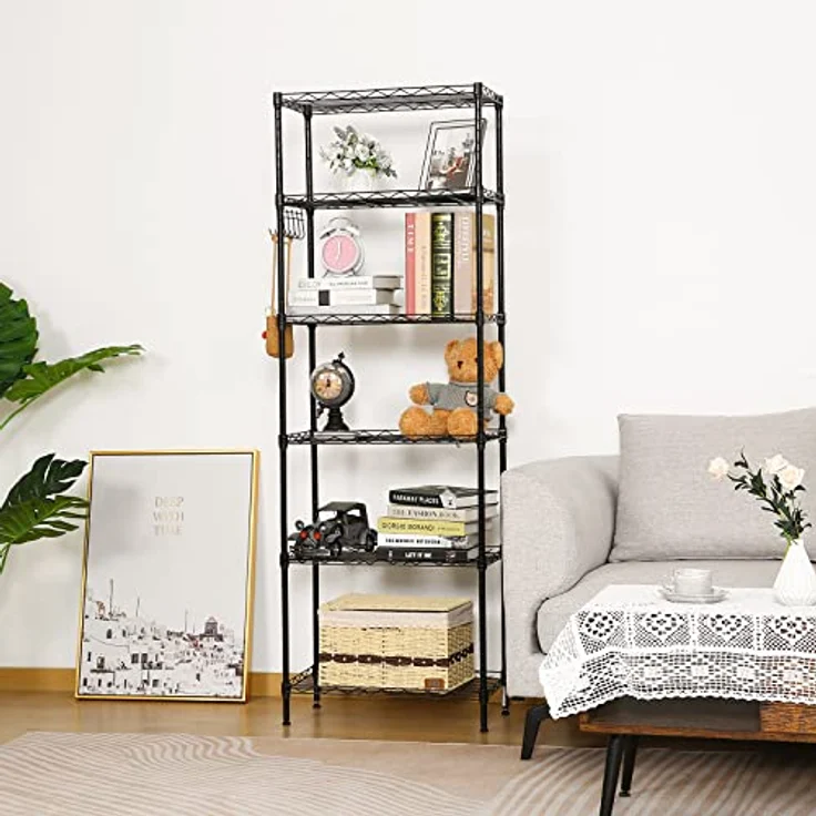 Himimi Lagerregal, Lagerregal mit 6 Regalböden Küchenregal Metall mit Seitenhaken aus verchromt, bis zu 220lbs, 54 x 29 x 160 cm, Schwarz – Bild 5