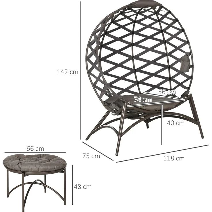 Outsunny Sitzgruppe Gartenstuhl-Set, (Set, 2-tlg, Gartenstuhl-Set), Korbstuhl mit 2-in-1-Hocker – Bild 3