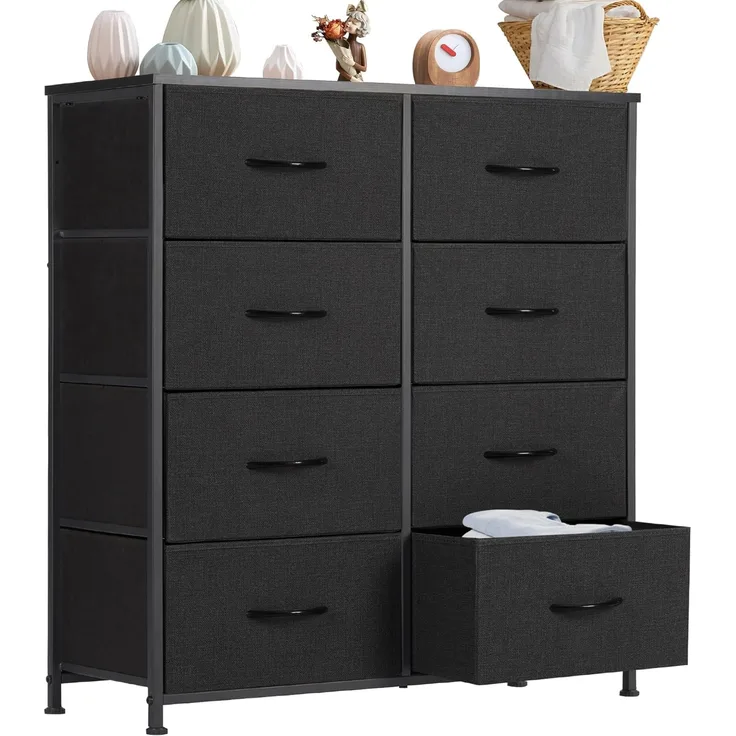 DUMOS Kommode für Schlafzimmer mit 7 Stoffschubladen, hohe Kommode Organizer für Kleidung, Schrank Kinderzimmer, Aufbewahrungsturm mit Schrank, Metallrahmen, Holzplatte, leichte Kinderzimmermöbel