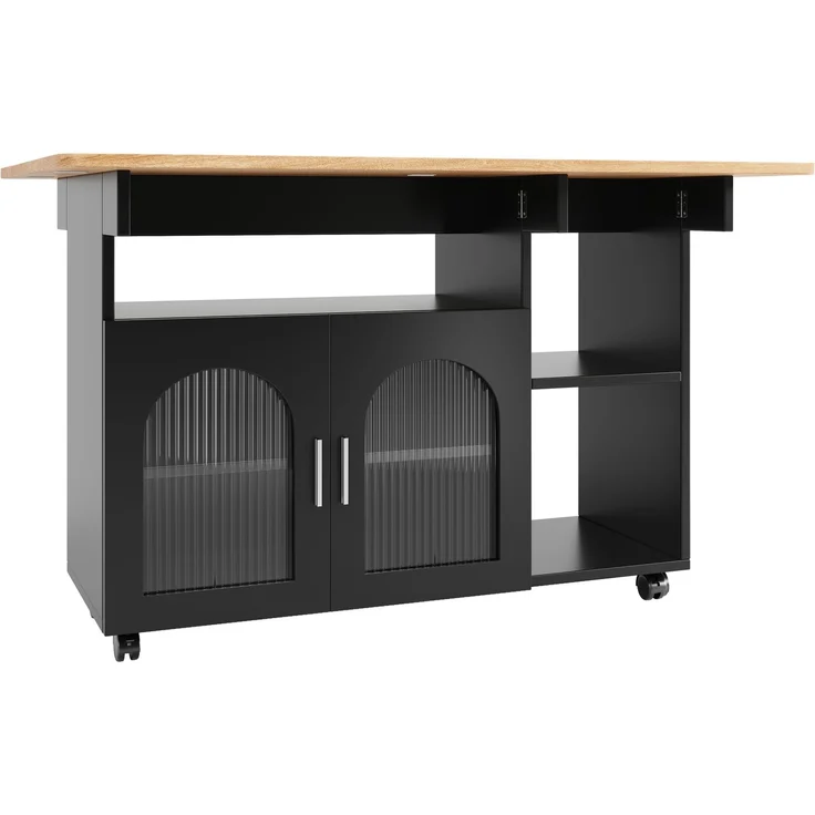 Merax Kücheninsel,Modernes Küchensiland, Küchenschrank, Abnehmbare Servierwagen buffetschrank, Speisewagen mit Holzmaserung, buffetschrank, Multifunktionale Esstisch mit Speicherraum, Schwarz – Bild 8