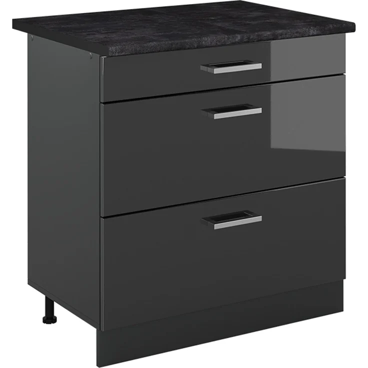 Küchenunterschrank R-Line Anthrazit Hochglanz/Anthrazit 80 cm mit 3 Schubladen Arbeitsplatte Anthrazit Vicco – Bild 1