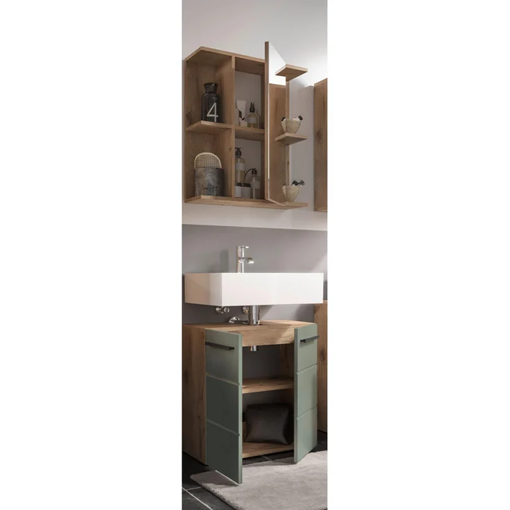 Badezimmer-Set >Vista< (2-tlg.) in Viking Oak / Schilfgrün - 60x190x31 (BxHxT) – Bild 2