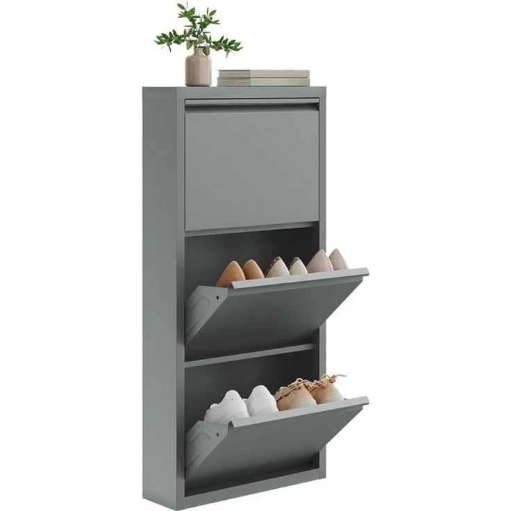 Woltu Schuhschrank mit 3 Klappen, für 9 Paar Schuhe, Schuhregal aus Metall – Bild 4