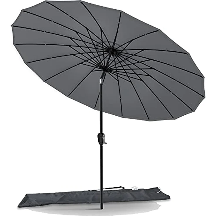 VOUNOT Shanghai Sonnenschirm 270 cm Rund mit Kurbelvorrichtung, Knickbar, Sonnenschutz UV-Schutz, Balkonschirm Gartenschirm Marktschirm mit Schutzhülle, Grau – Bild 2